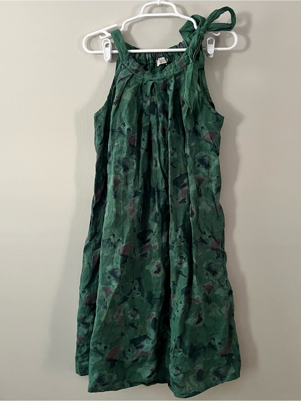 Bellambia Women’s Green Floral Linen Sleeveless Dress Size Large